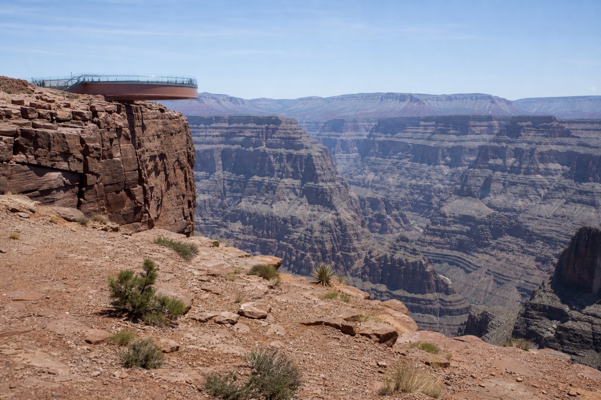 The glass Skywalk bridge extending over the edge of the Grand Canyon at Eagle Point
